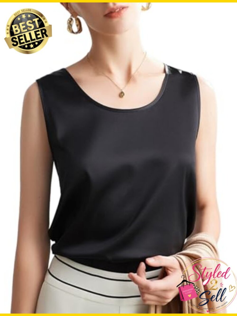 100% Mulberry Silk Tank Top Loose Fit Sleeveless Womens